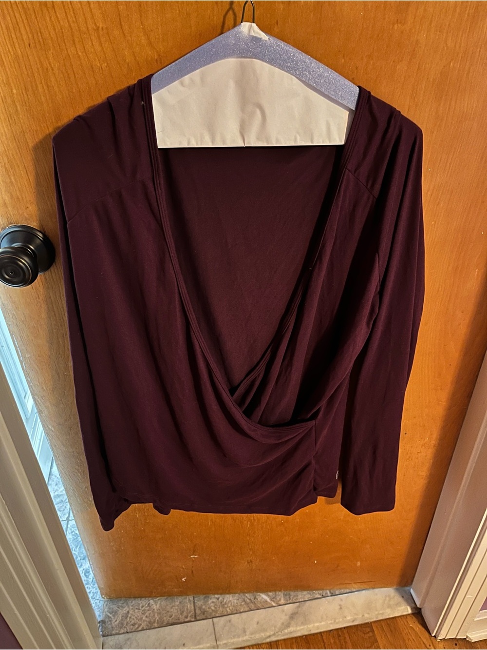 Women's Draped V-Neck Long Sleeve Top - Plum